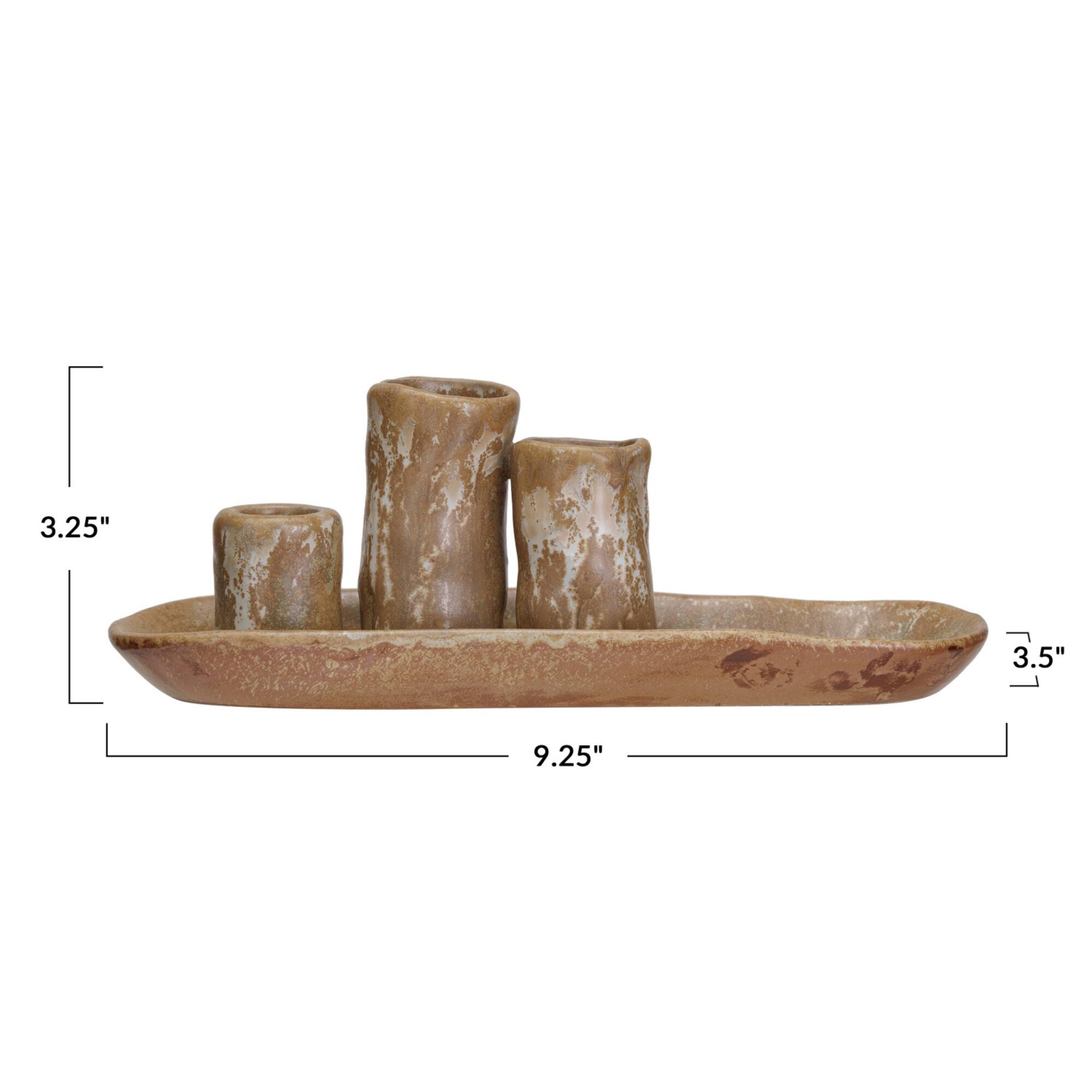 Hello Honey® Brown Stoneware Vases & Candle Holder on Tray